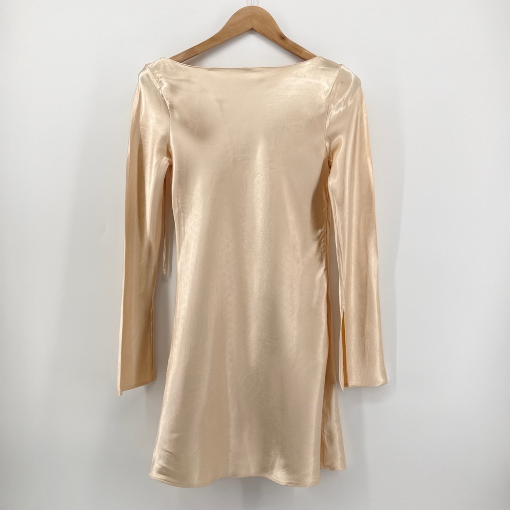 KASSL Editions x Zara Satin Mini Dress Champagne Gold Long Sleeve Medium